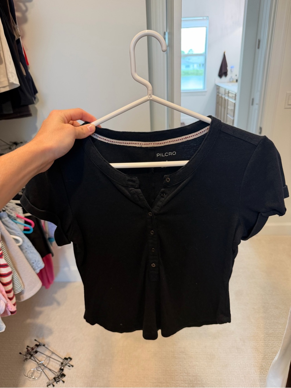 Pilcro Ribbed Black Henley Top - Anthropologie